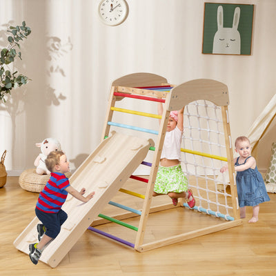 6-in-1 Jungle Gym Wooden Indoor Playground with Ramp & Monkey Bars