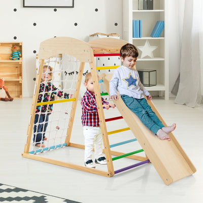 6-in-1 Jungle Gym Wooden Indoor Playground with Ramp & Monkey Bars