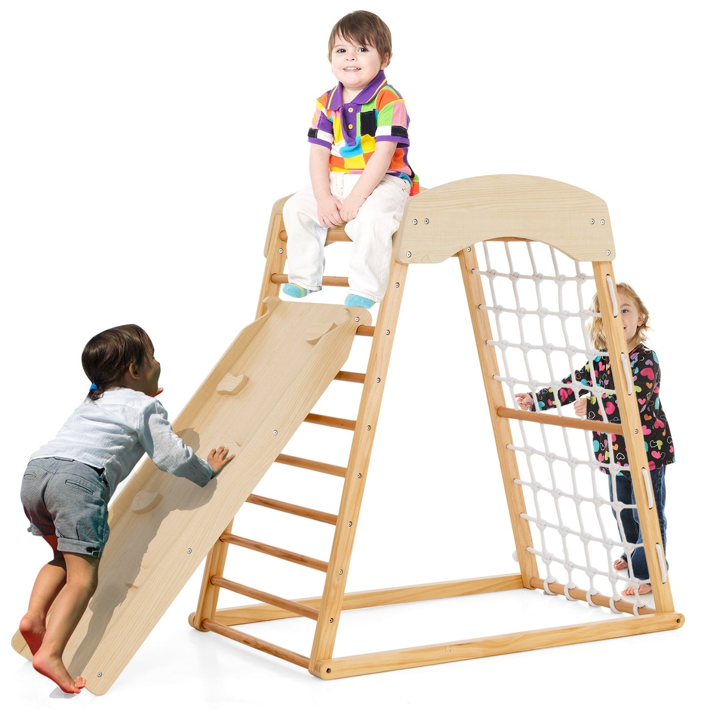 6-in-1 Wooden Jungle Gym with Double-Sided Ramp