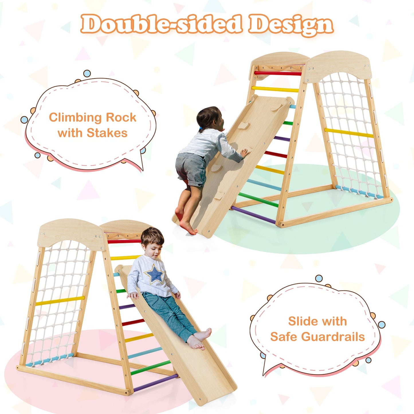 6-in-1 Jungle Gym Wooden Indoor Playground with Ramp & Monkey Bars