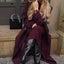 Manteau Maxi à Revers Bordeaux Élégant