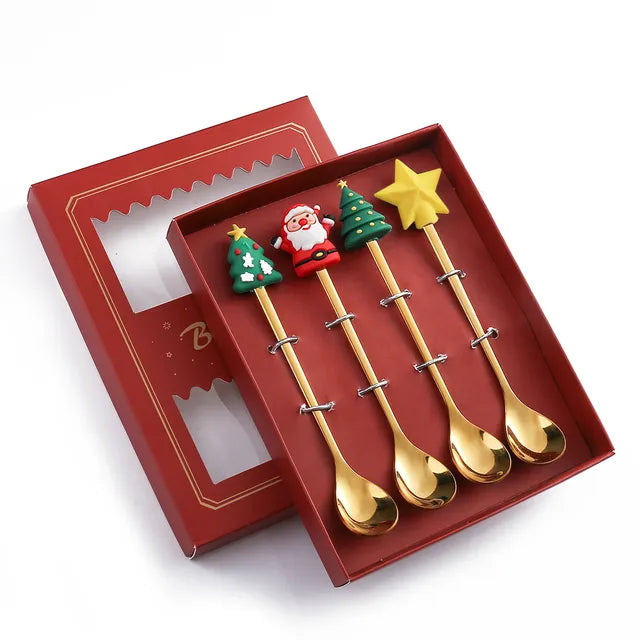 Juego de Cubiertos Navideño Festivo: Cuchara y Tenedor Elegantes