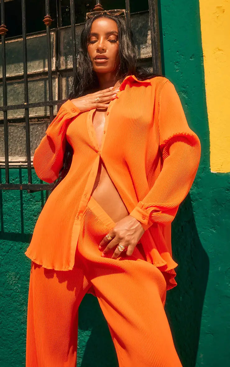 Conjunto de Camisa y Pantalones Edge en Naranja Vibrante