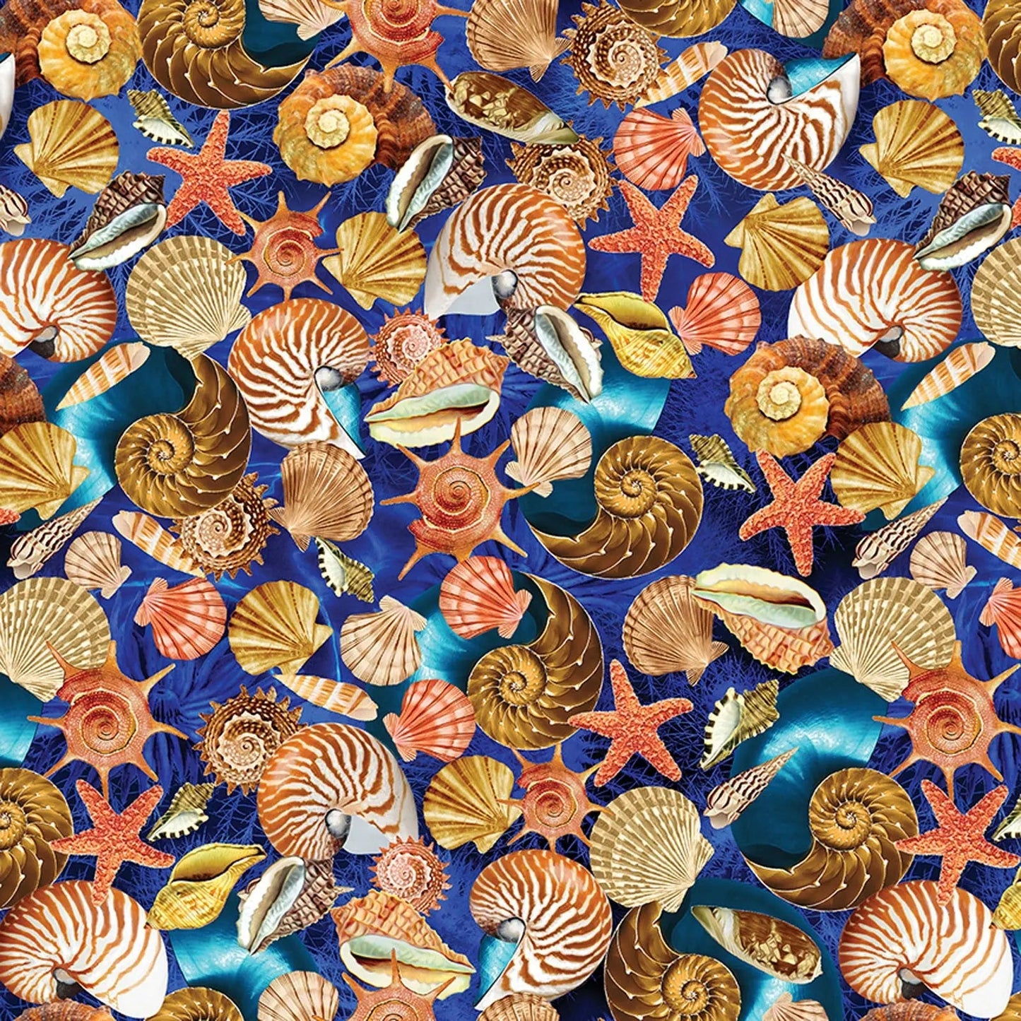Tissu Wideback en Coton Coquillages Bleus - Qualité Premium