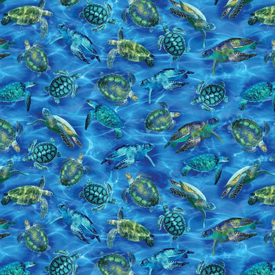 Tela de Algodón Wideback Blue Sea Turtle Haven