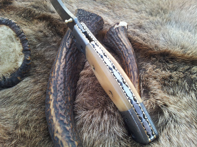 Elegant Damascus Steel Folding Pocket Knife with Bone Handle – BoneShaper - Korvel