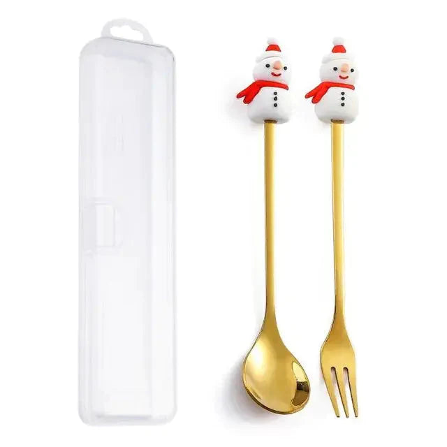 Juego de Cubiertos Navideño Festivo: Cuchara y Tenedor Elegantes