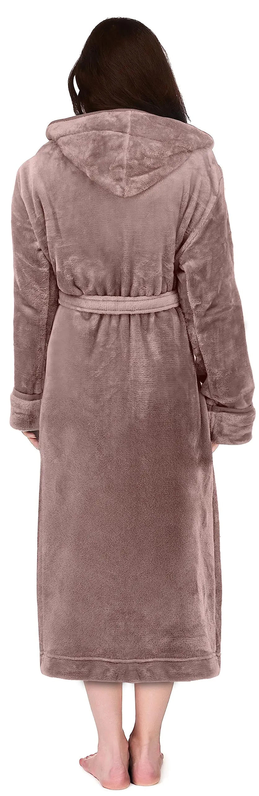 Bata de baño con capucha de felpa para mujer de NY Threads - Taupe