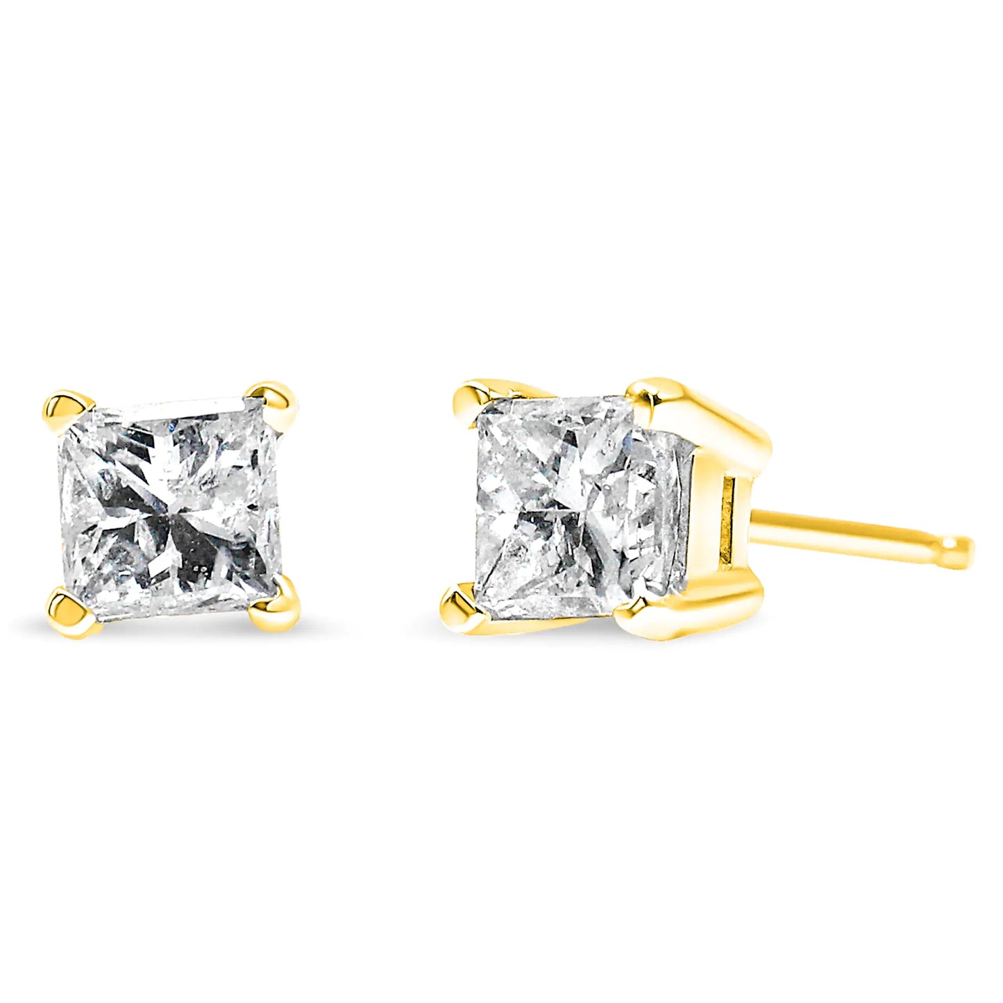 Boucles d'oreilles en diamant taille princesse certifiées IGI 1/2 Cttw en or jaune 14K