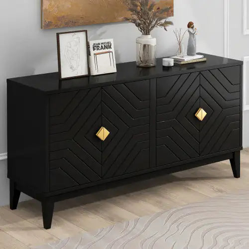 Elegant 4-Door Sideboard Storage Cabinet with Gold Handles