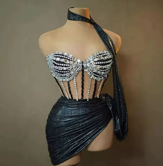Conjunto de Falda de Cadena de Rhinestones Elegante