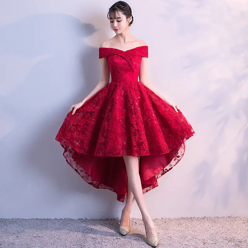 Elegant Off-Shoulder Bridesmaid Dress in Wine Red