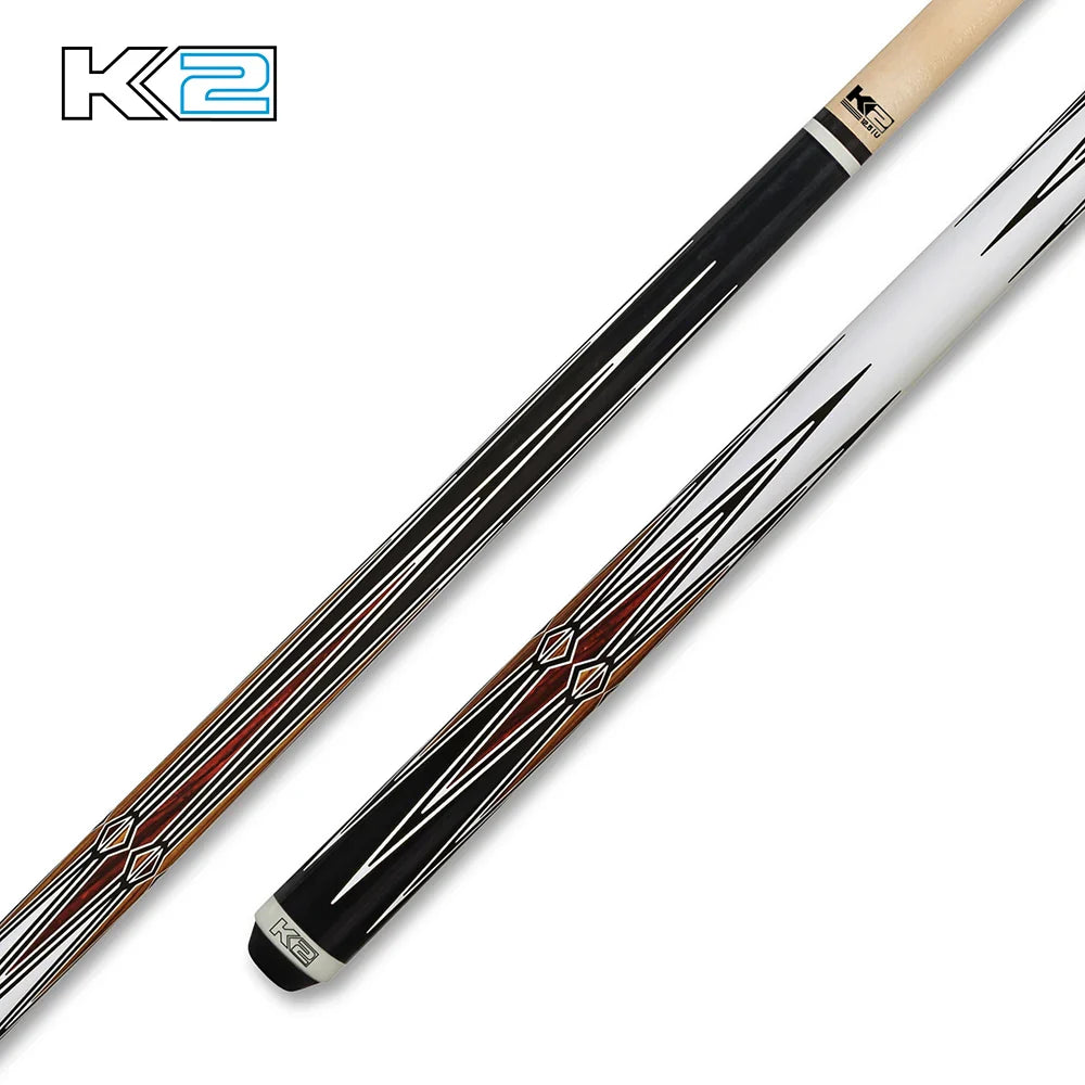 Taco K2 negro brillante, puntas Cocobolo con envoltura blanca sin envoltura