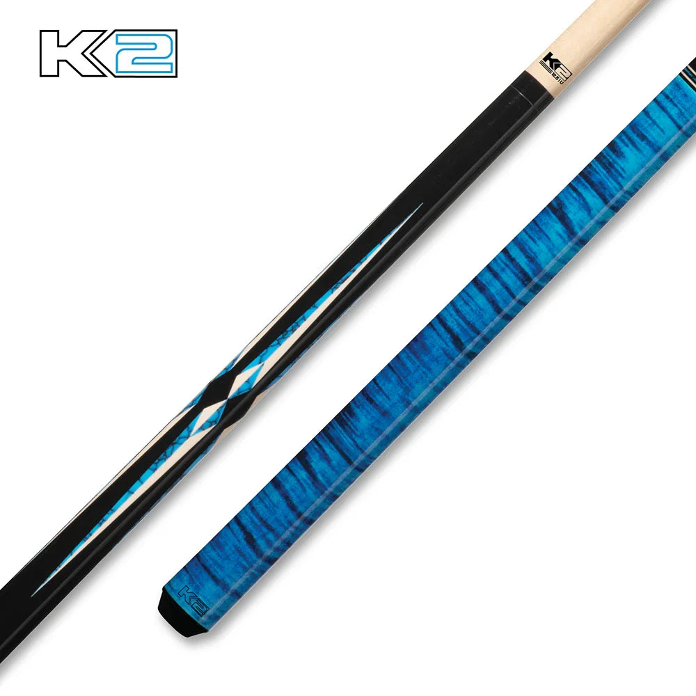 Taco K2 negro brillante, puntos flotantes turquesa/blanco, diseño rizado azul