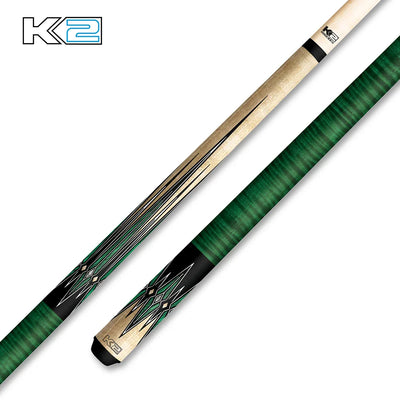 K2 Birdseye Cue Stick - Glossy Green and Black Design