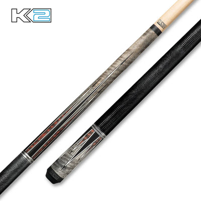 K2 Matte Grey Curly Billiard Cue with Black Embossed Wrap