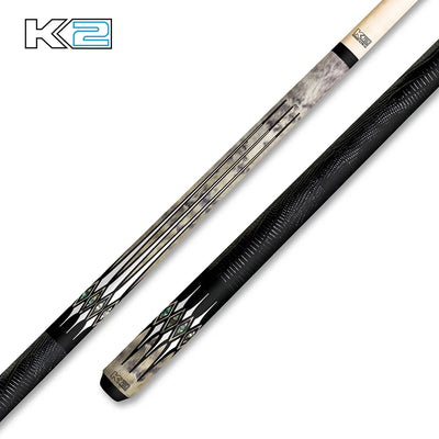 K2 Cue - Elegant Matte Grey with Abalone Inlays & Lizard Grip
