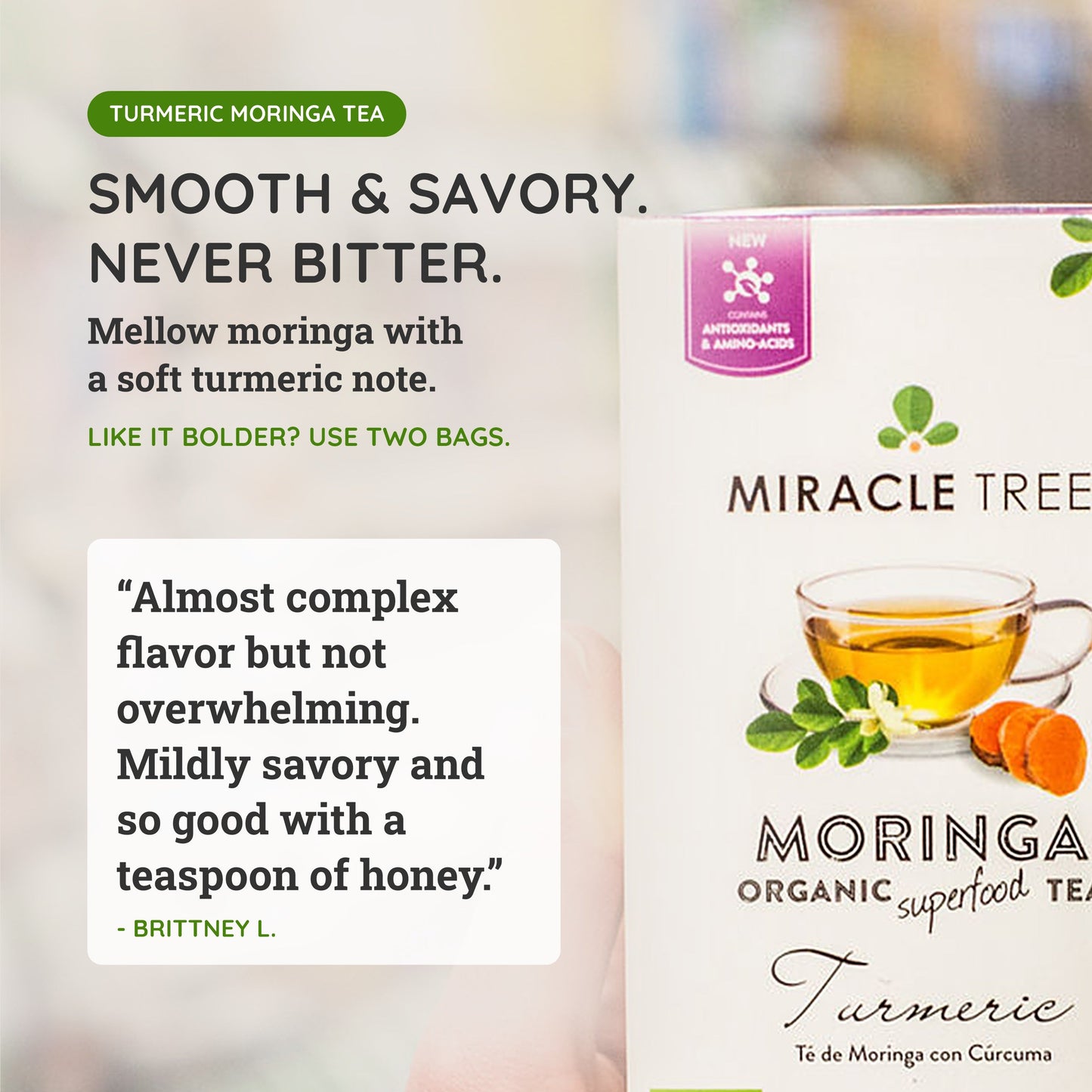 Organic Moringa & Turmeric Tea - 25 Wrapped Tea Bags