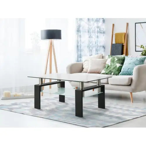 Mesa de café rectangular moderna de vidrio negro para sala de estar
