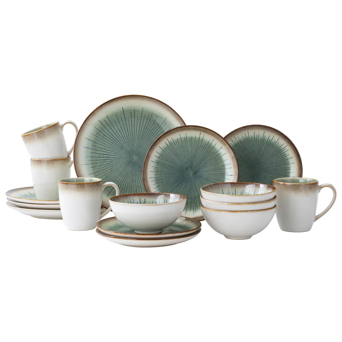 WHITEPEONY Green Stoneware Dinnerware Set - 16 Pieces for 4