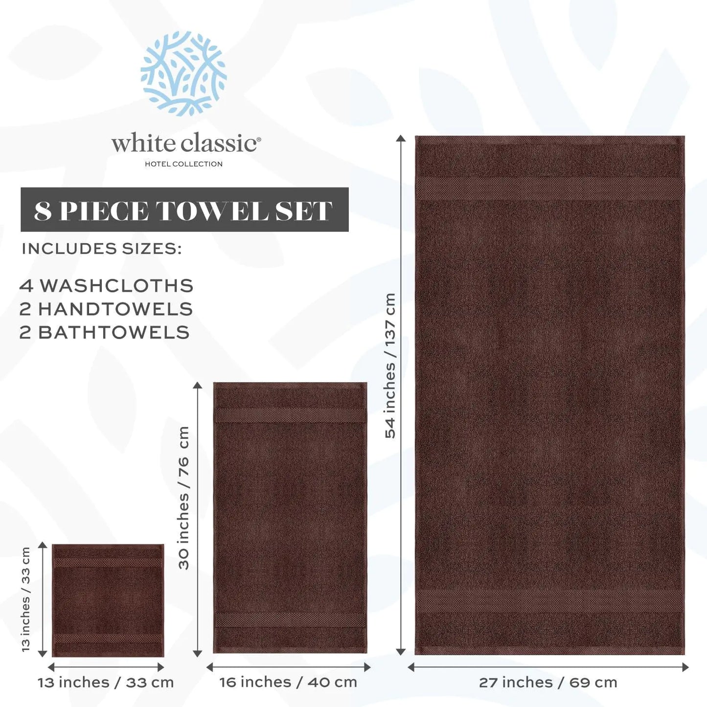 Luxury Brown Bath Towel 8 Piece Set - Combed Cotton Quality