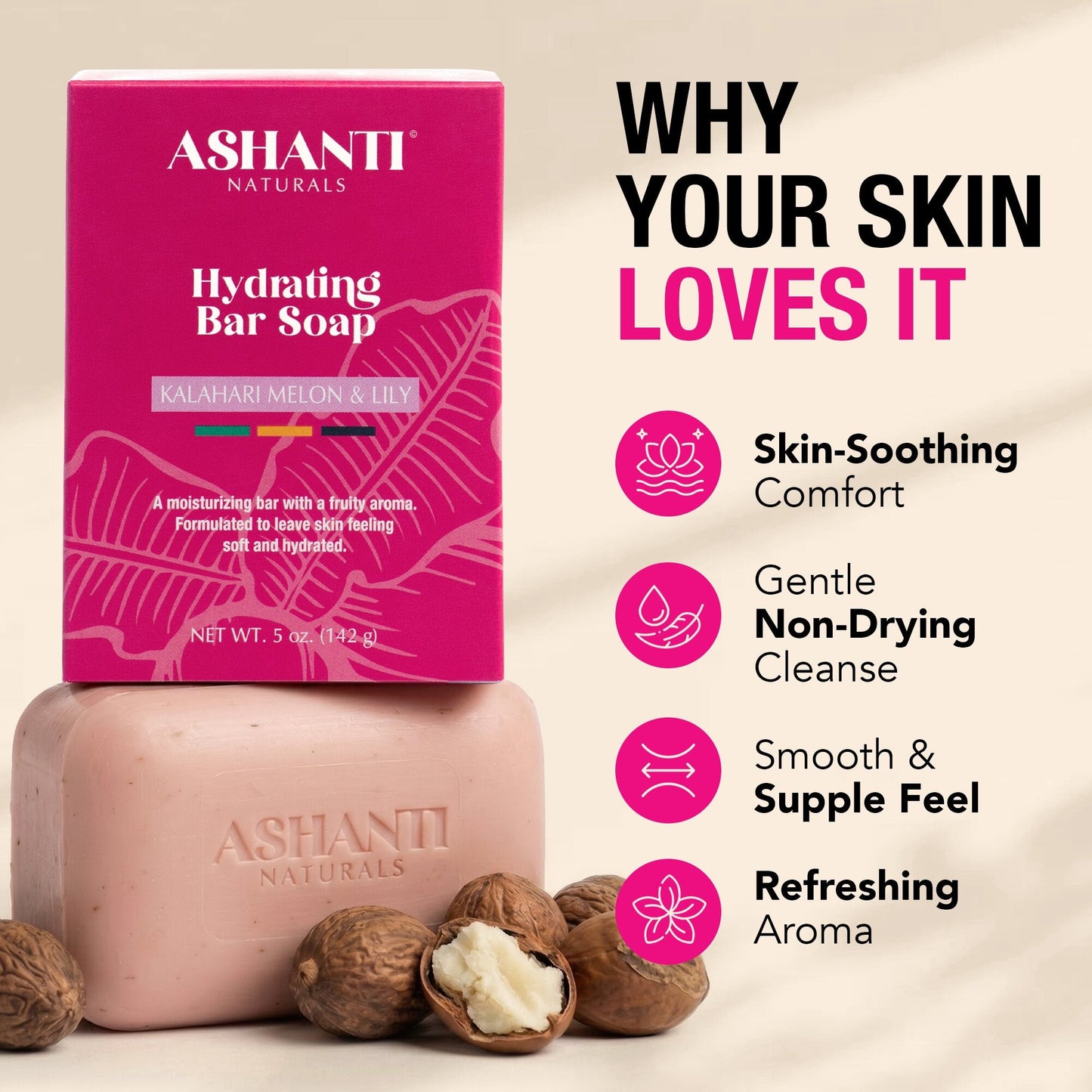 ASHANTI NATURALS Hydrating Kalahari Melon & Lily Soap Bar