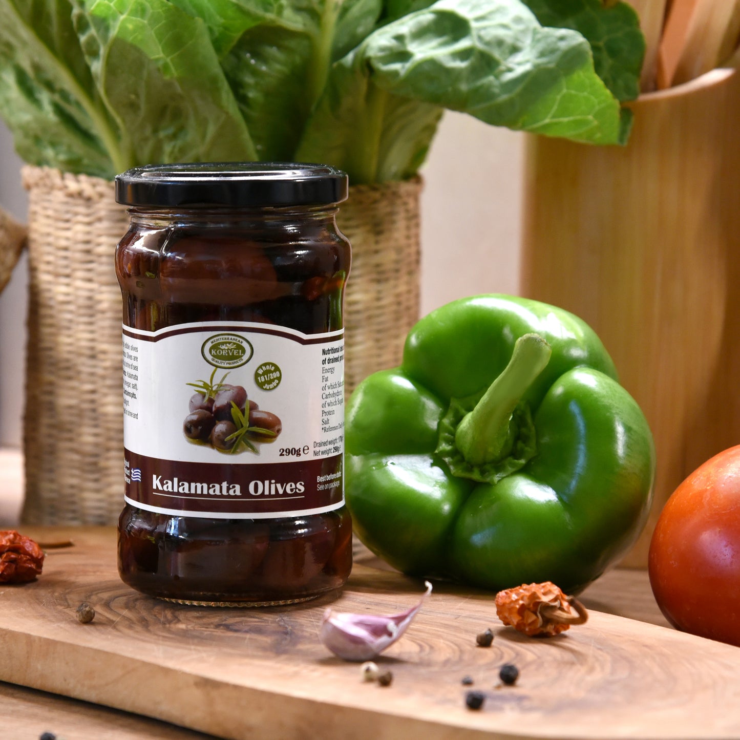 KORVEL Greek Kalamata olives whole, Extra Large, 10.65 oz.