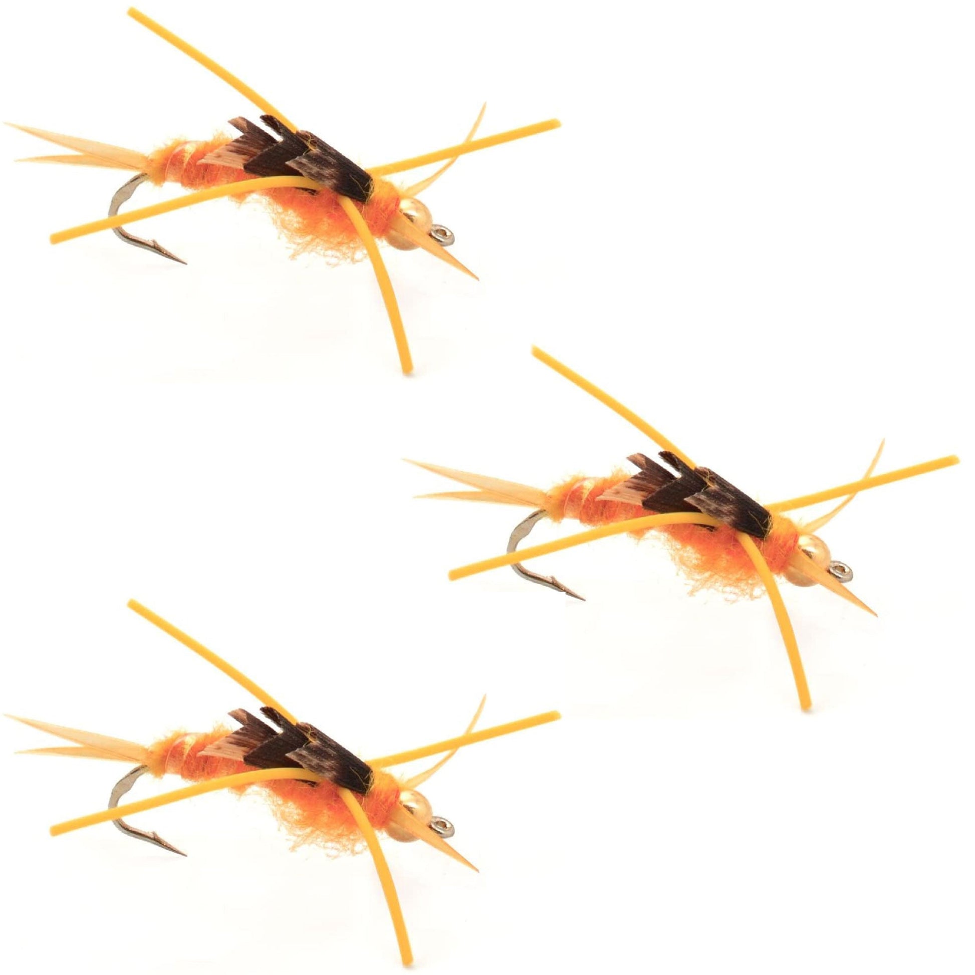 Triple Pack of Premium Gold Bead Kaufmann's Stonefly Nymphs - Size 8 Wet Flies with Rubber Legs - Korvel