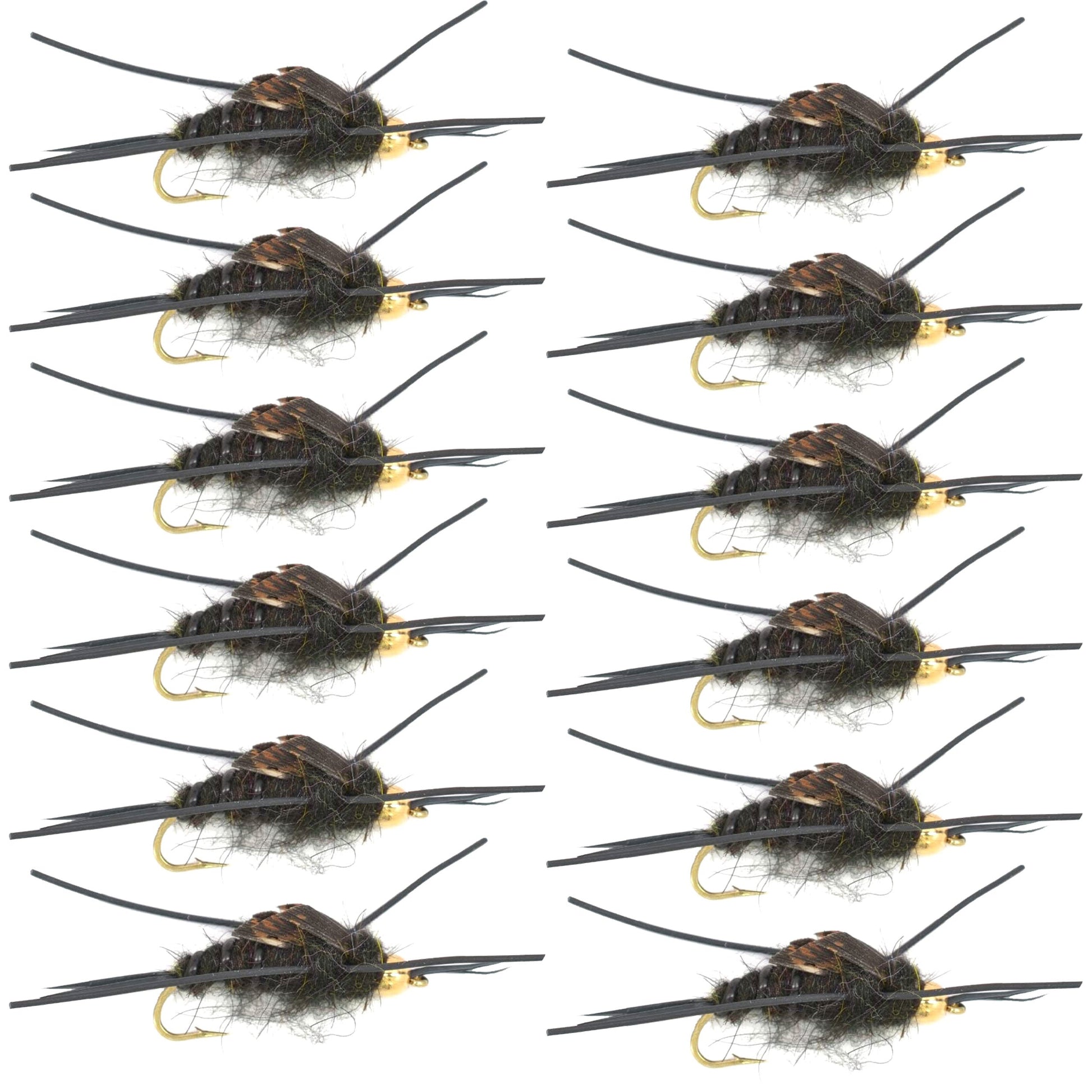 Premium Tungsten Bead Kaufmann's Black Stonefly Nymphs - 12 Pack Size 4 - Korvel