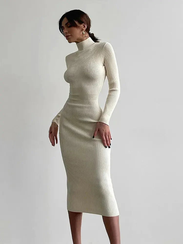 Maxi Cuello Alto: Vestido de Suéter Elegante