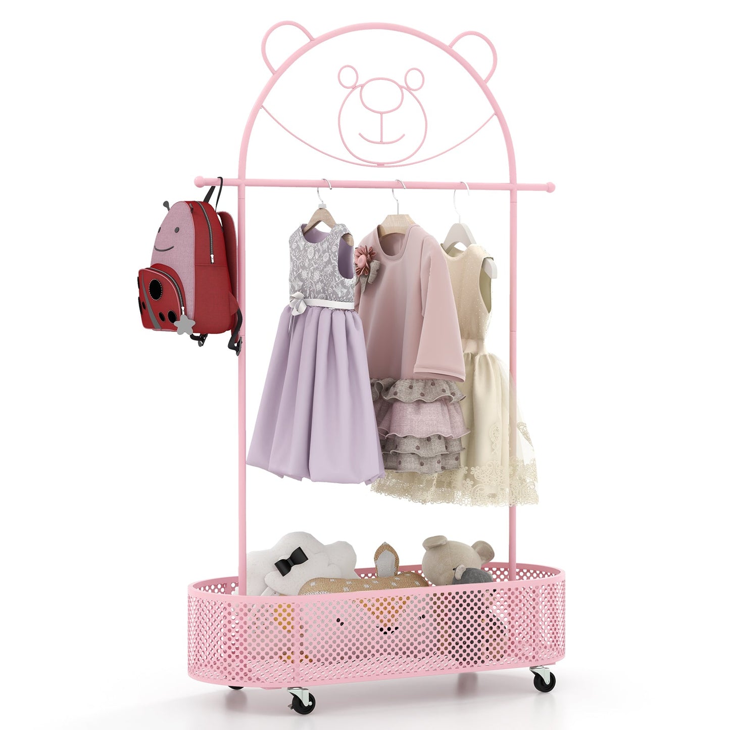 Perchero para Niños con Alturas Ajustables y Ruedas - Rosa