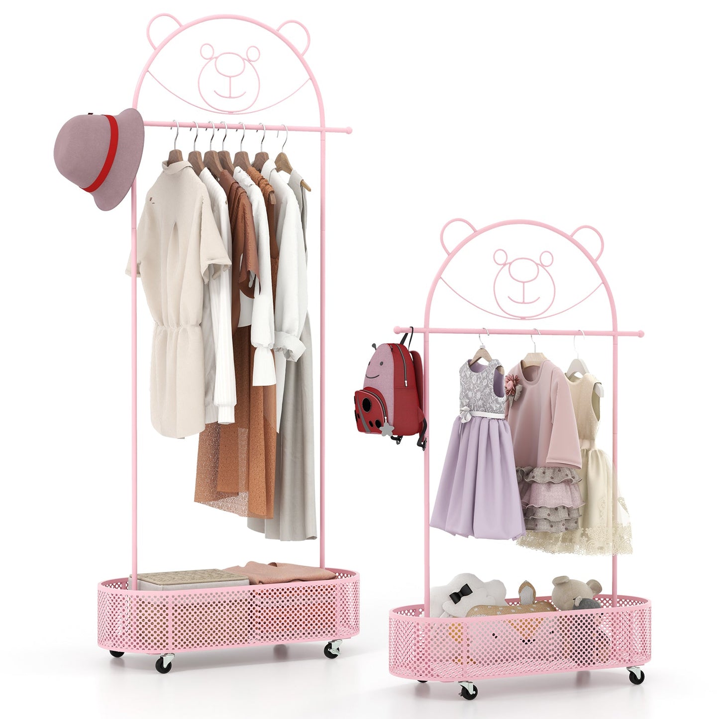 Perchero para Niños con Alturas Ajustables y Ruedas - Rosa