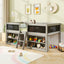 Kid Twin Size Low Loft Bed with Chalkboard Ramp and Bookcases - Gray