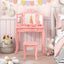 Conjunto de Mesa de Tocador Infantil con Taburete, Espejo Triple y Luces LED - Rosa