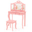 Conjunto de Mesa de Tocador Infantil con Taburete, Espejo Triple y Luces LED - Rosa
