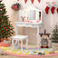 Kid Vanity Table Stool Set with Tri-Folding Mirror and LED Lights - White