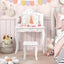 Kid Vanity Table Stool Set with Tri-Folding Mirror and LED Lights - White