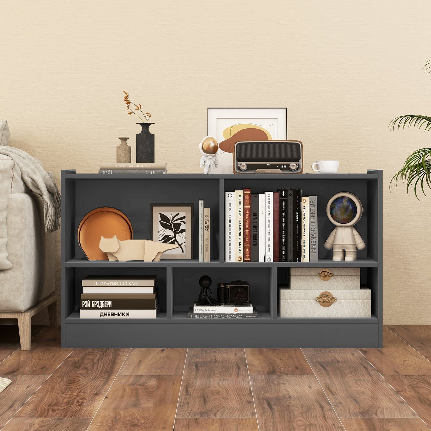 Kids 2-Shelf Bookcase with 5-Cube Storage - Gray