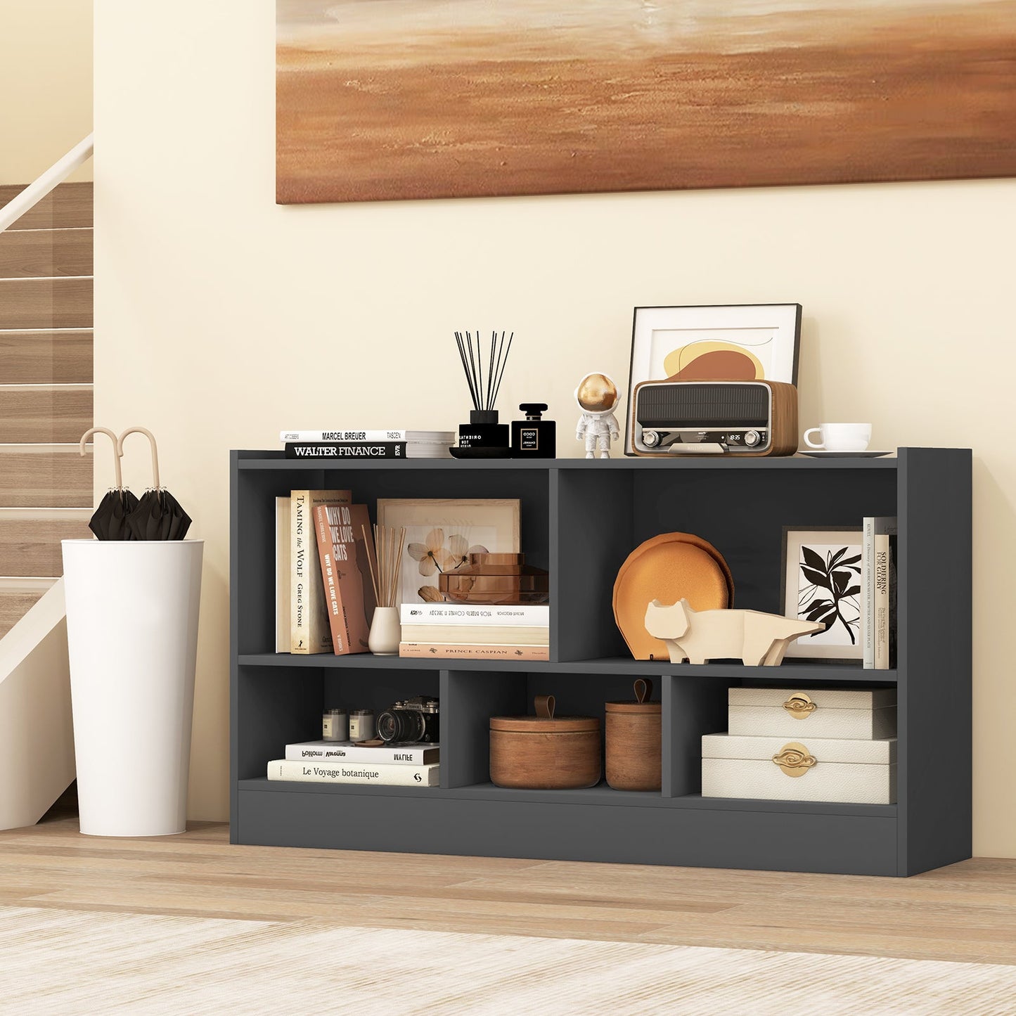 Kids 2-Shelf Bookcase with 5-Cube Storage - Gray