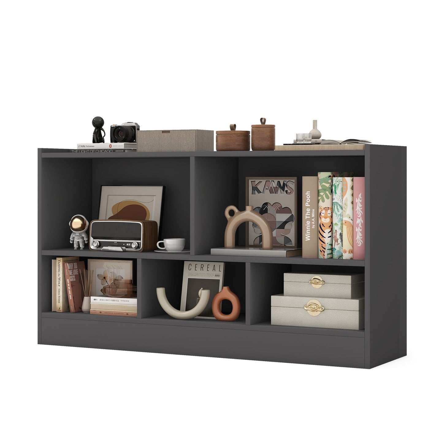 Kids 2-Shelf Bookcase with 5-Cube Storage - Gray