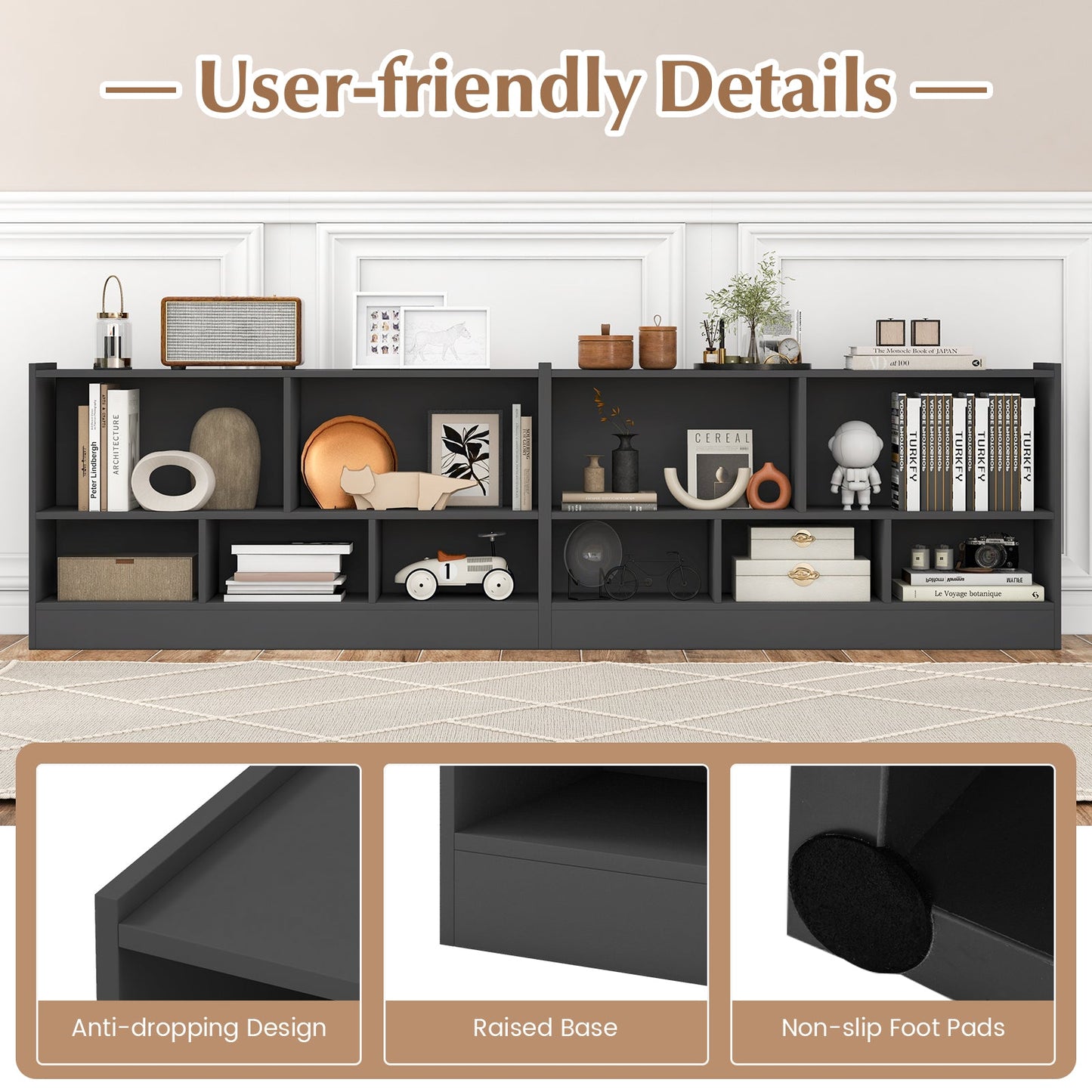 Kids 2-Shelf Bookcase with 5-Cube Storage - Gray