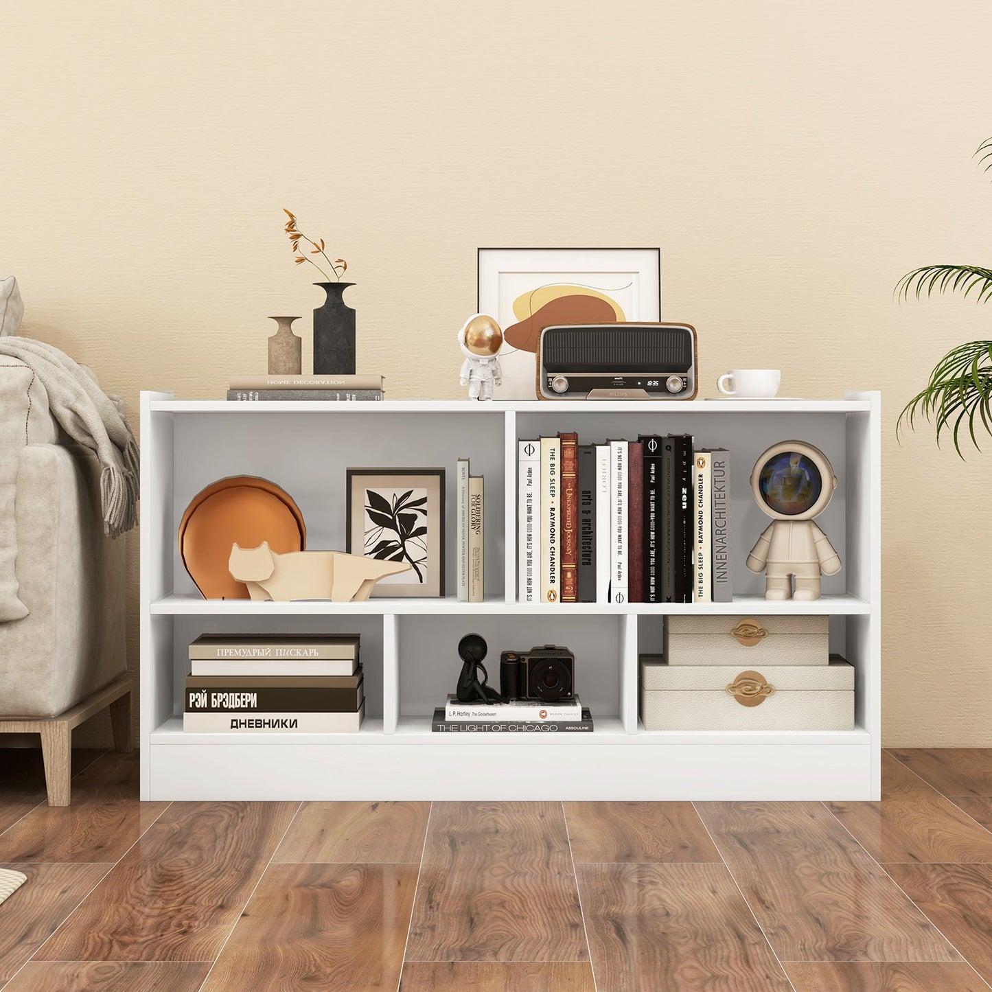 Kids 2-Shelf Bookcase with 5-Cube Storage - White