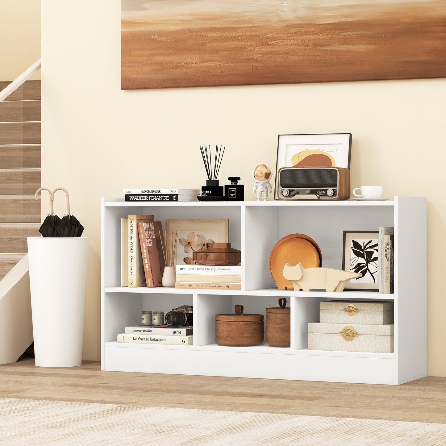 Kids 2-Shelf Bookcase with 5-Cube Storage - White