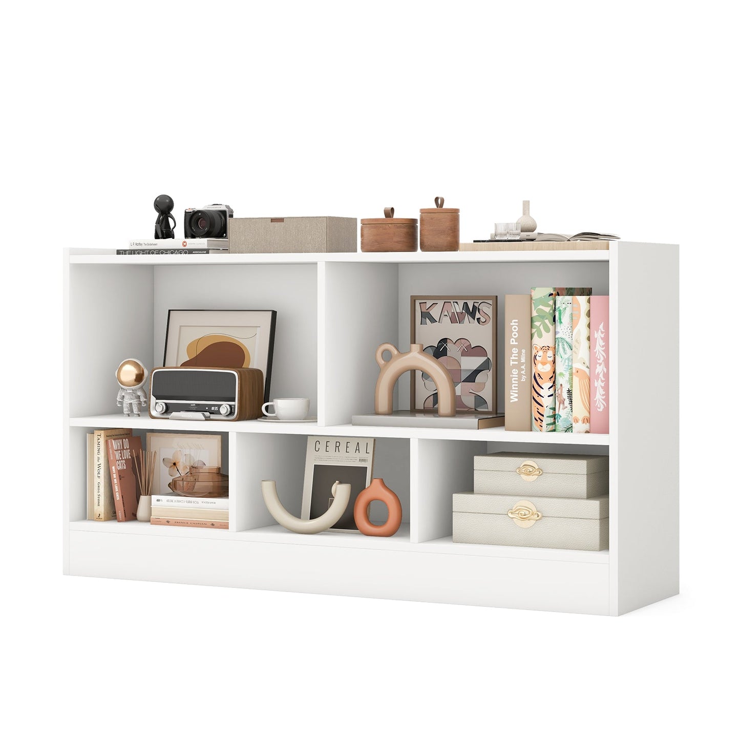 Kids 2-Shelf Bookcase with 5-Cube Storage - White