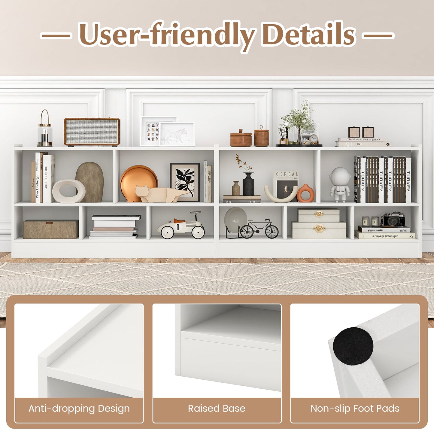 Kids 2-Shelf Bookcase with 5-Cube Storage - White