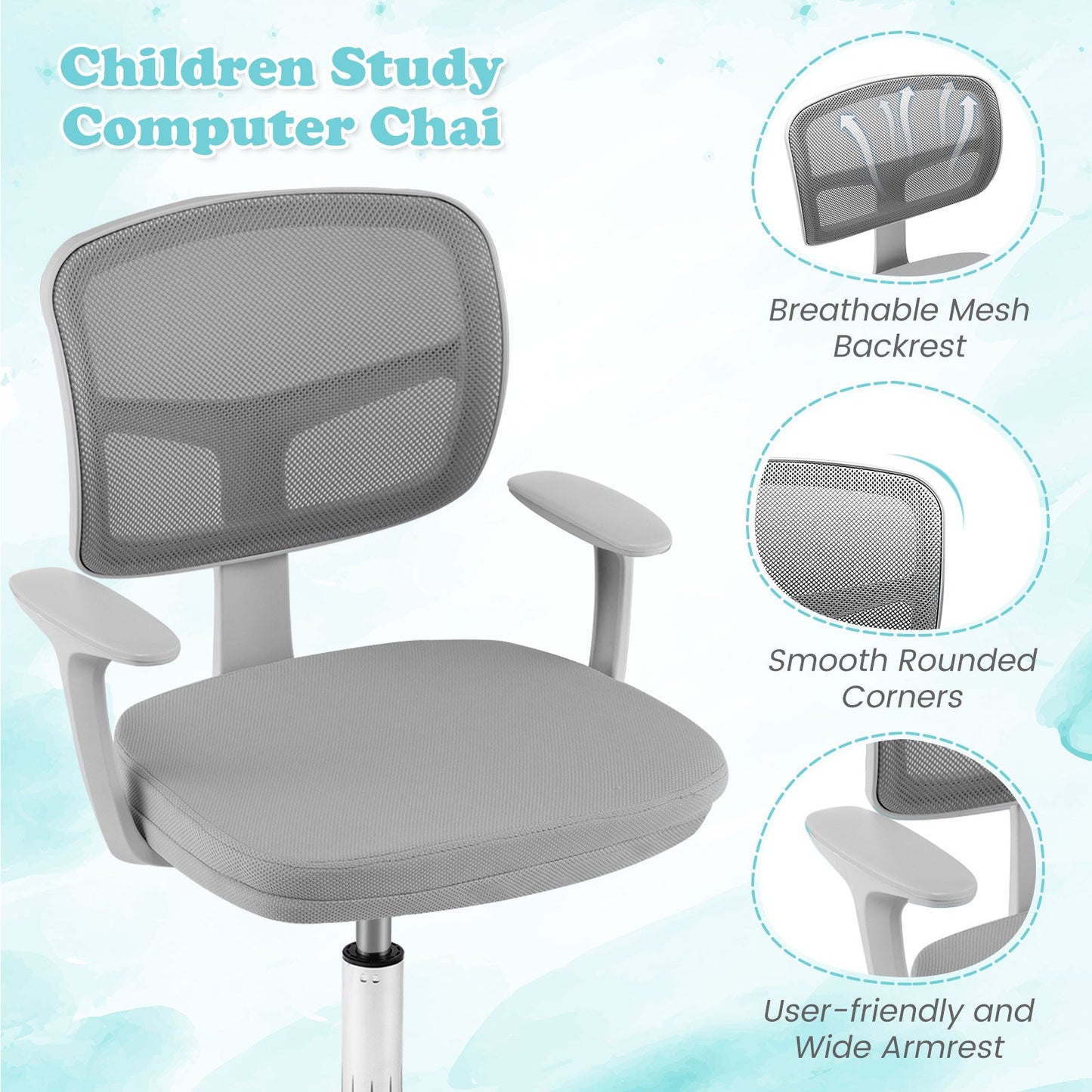 Silla de Escritorio Ajustable para Niños - Gris