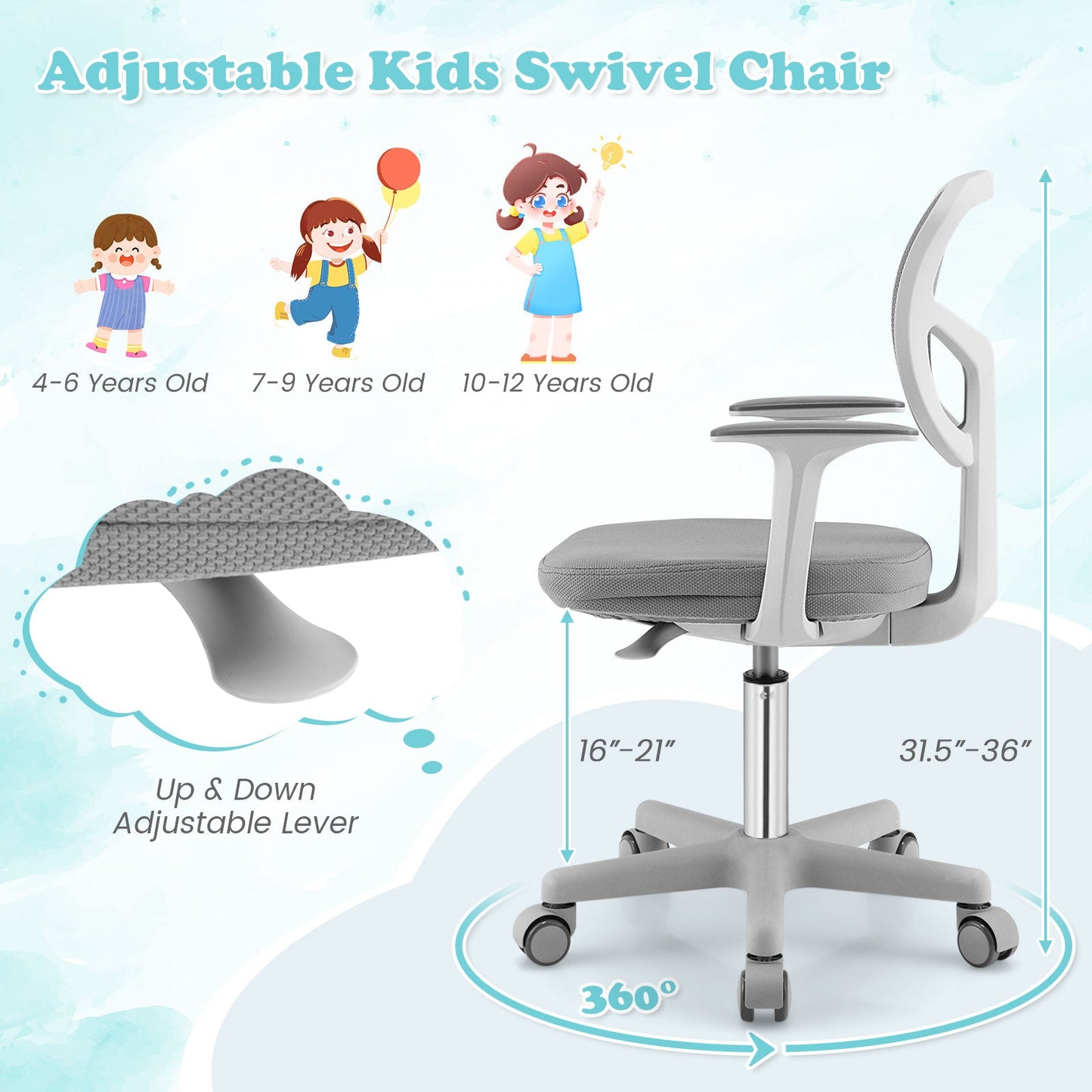 Silla de Escritorio Ajustable para Niños - Gris