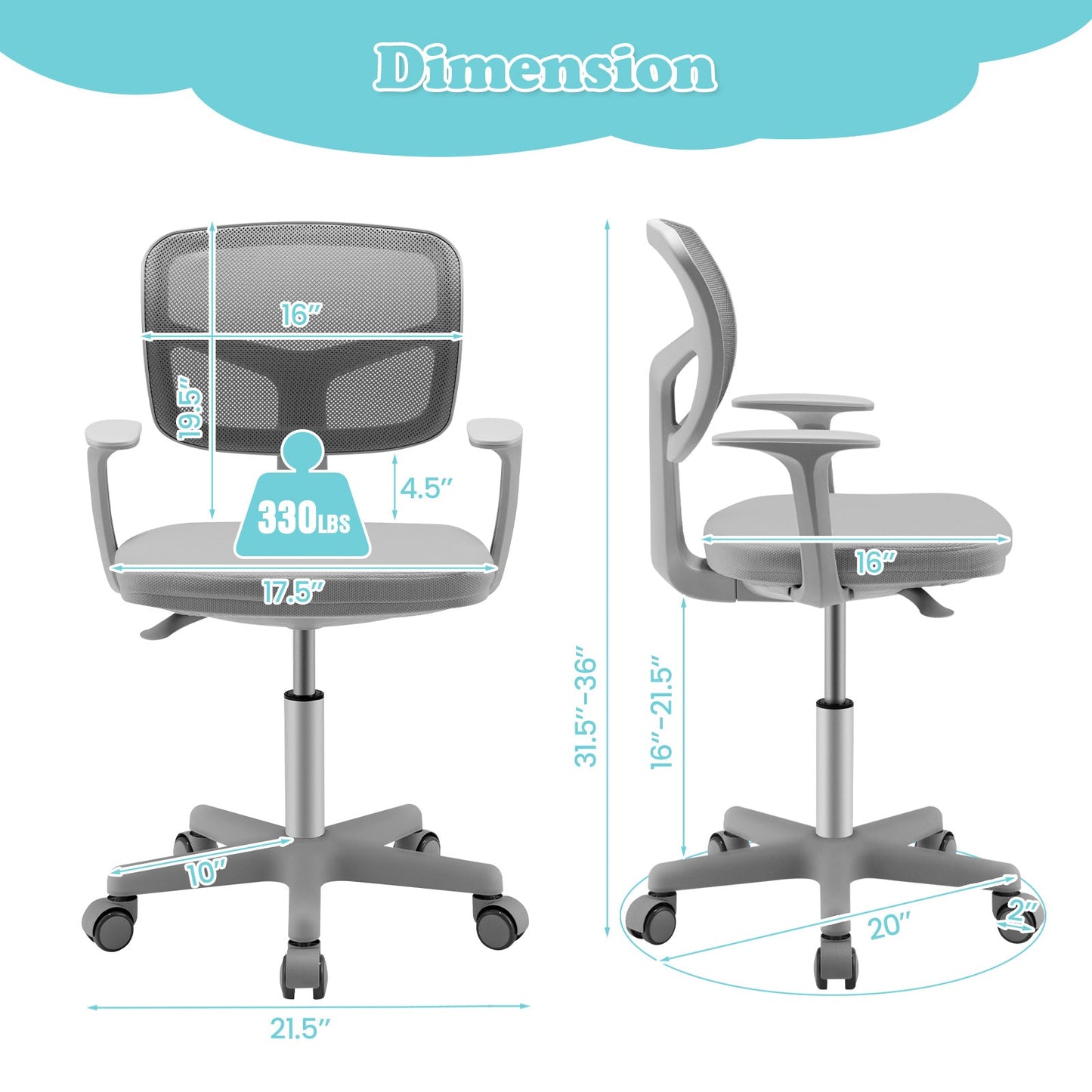 Silla de Escritorio Ajustable para Niños - Gris