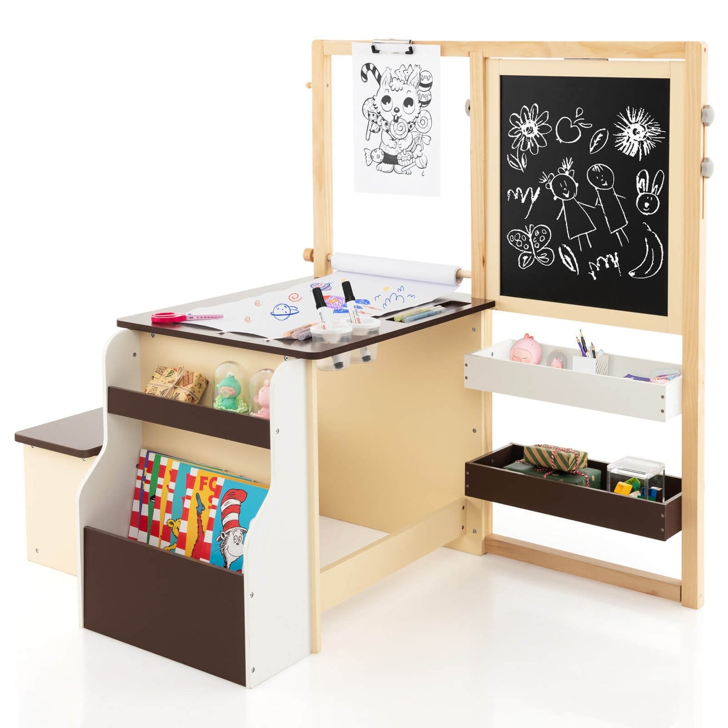 Conjunto de Mesa y Banco de Madera para Niños - Marrón