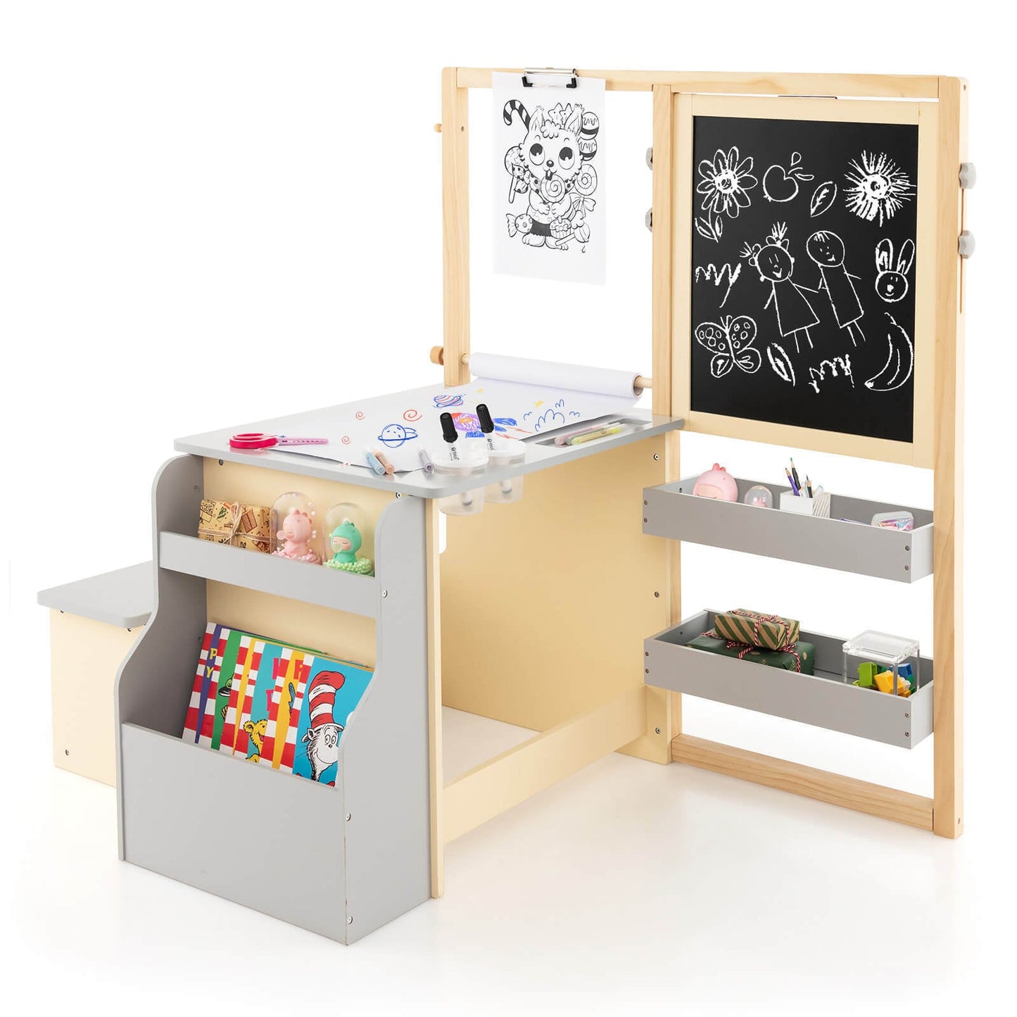 Conjunto de Mesa y Banco de Madera para Niños - Gris